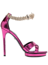 Roberto Cavalli Panther 125mm Metallic Sandals In Purple