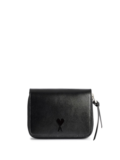 Ami Alexandre Mattiussi Ami De Coeur Bi-fold Leather Wallet In Black
