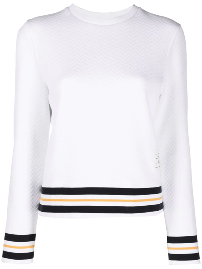 Thom Browne Cricket Stripe Trim Sweatshirt In White