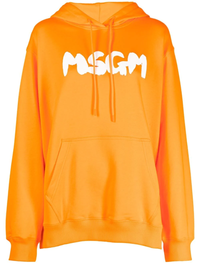 Msgm Logo-print Oversized Hoodie In Orange