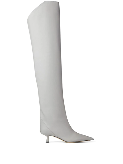 Jimmy Choo Leather Vari Over The-knee-boots 45 In Marl Grey