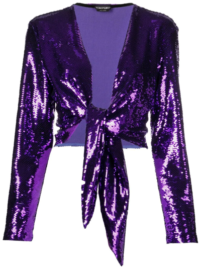 Tom Ford Tie-fastening Sequinned Blouse In Purple