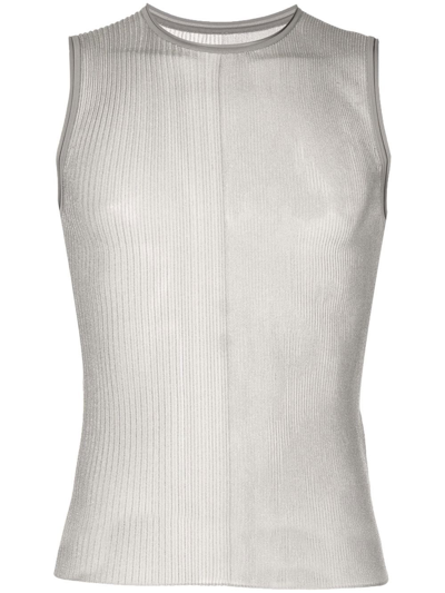Dion Lee Sheer Ribbed Nylon Tank Top In Silver