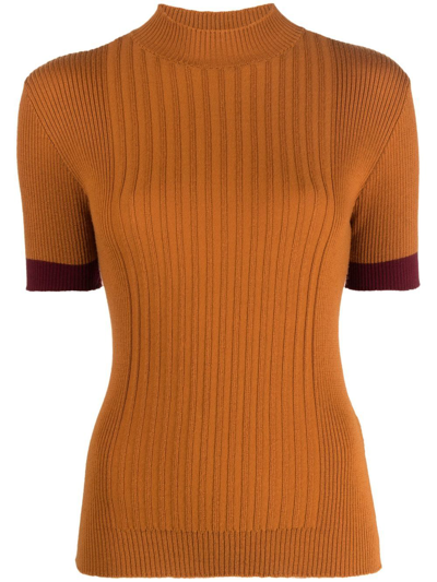 Marni Contrasting-cuff Ribbed Top In Orange