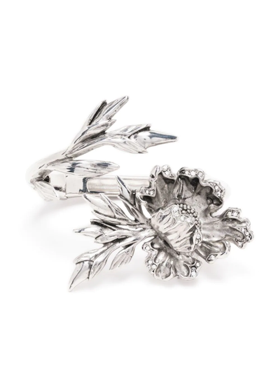 Alberta Ferretti Asymmetric Flower Cuff Bracelet In Silver