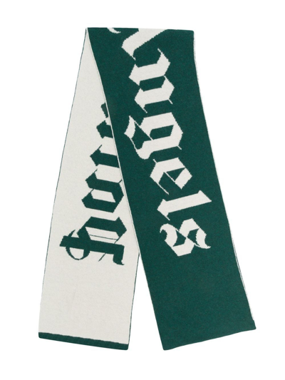 Palm Angels Kids' Logo-intarsia Scarf In Green