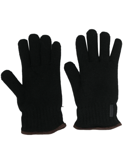 Paul & Shark Wool Knit Gloves In Black