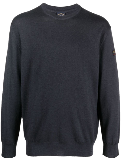 Paul & Shark Round-neck Virgin-wool Jumper In Blue