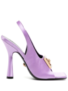Versace 110mm Satin Slingback Sandals In Purple