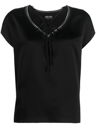 Giorgio Armani Contrast-trim Silk Blouse, Black