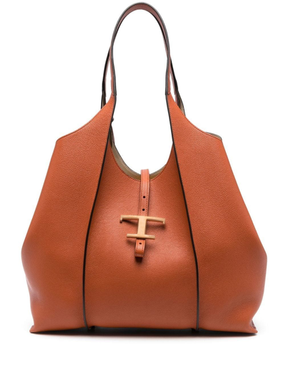 Tod's T-bar Leather Tote In Orange