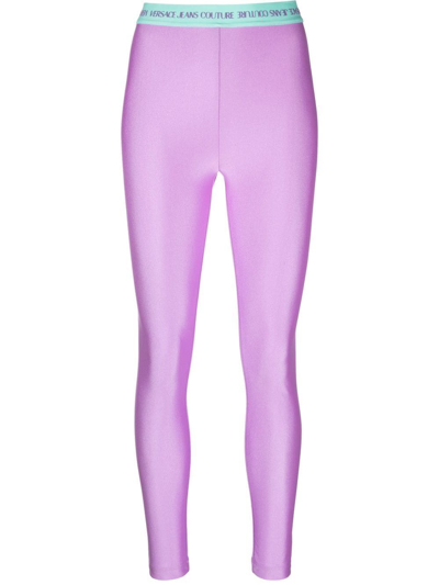 Versace Jeans Couture Logo-waistband Leggings In Purple