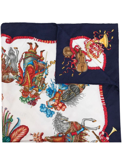 Pre-owned Hermes  Les Fêtes Du Roi Soleil Silk Scarf In Blue
