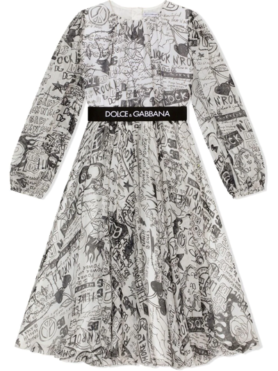 Dolce & Gabbana Kids' Graffiti-print Chiffon Long-dress In Multicolor