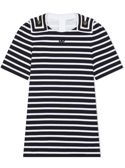 Dolce & Gabbana Kids' Star-patch Striped Dress In Multicolor