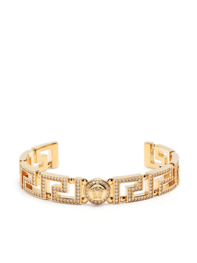Versace Greca Crystal-embellished Cuff Bracelet In Gold