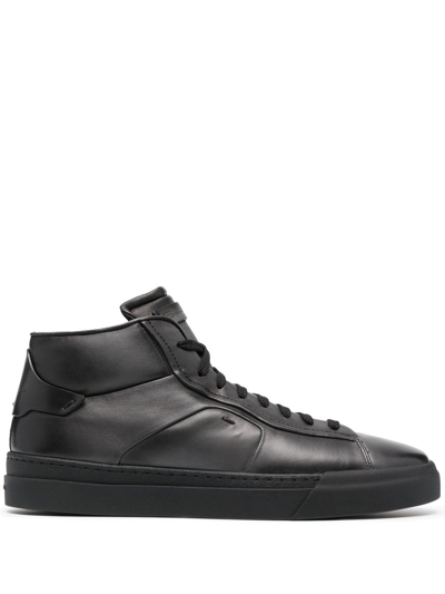 Santoni Panelled High-top Leather Sneakers In Black