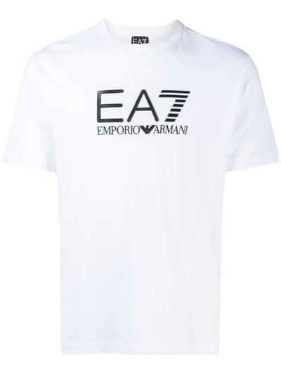 Ea7 Logo-embossed Short-sleeve T-shirt In White