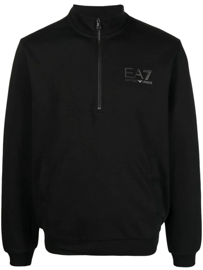 Ea7 Zip-front Logo-print Sweatshirt In Black