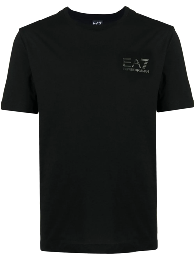 Ea7 Cotton Embossed-logo T-shirt In Black