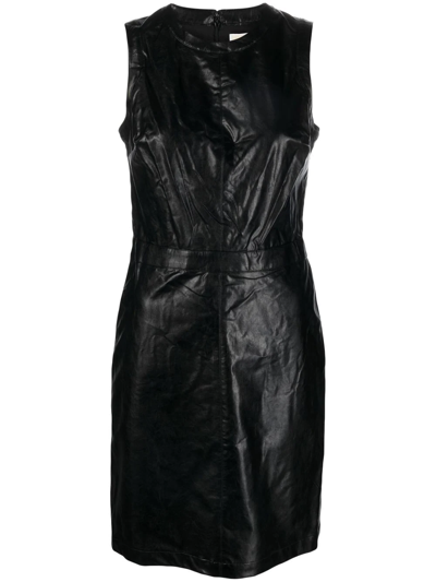Michael Michael Kors Fitted Faux Leather Dress In Black