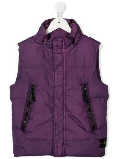 Stone Island Junior Kids' Feather-down Hooded Gilet In Purple