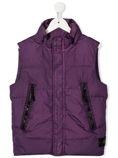 Stone Island Kids' Feather-down Hooded Gilet In Purple