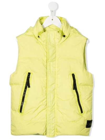 Stone Island Junior Kids' Feather-down Hooded Gilet In Green