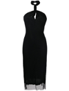 Helmut Lang Mesh Halter Bodycon Midi Dress In Black