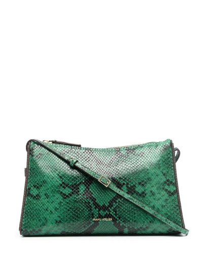 Manu Atelier Snake Skin-effect Shoulder Bag In Green