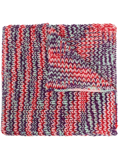 Missoni Wool Knit Scarf W/ Logo Tag In Red