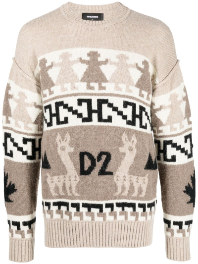 Dsquared2 Alpaca Intarsia Knit  Sweater In Multi-colored