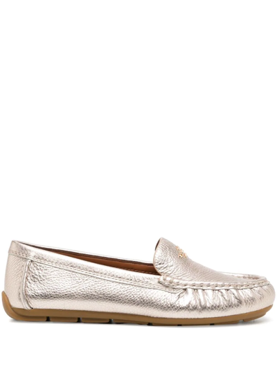 Coach Foil-embossed Leather Loafers In Gold
