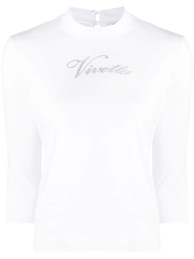 Vivetta Rhinestone-logo Mock-neck T-shirt In White