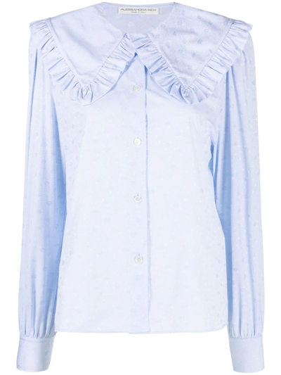 Alessandra Rich Large-collar Long-sleeve Shirt In Blue