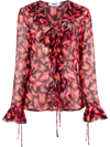 Msgm Graphic-print Ruffle-detail Blouse In Black