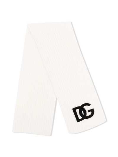 Dolce & Gabbana Kids' Brushed-logo Chunky-knit Scarf In White