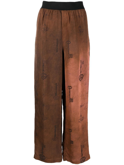 Uma Wang Key-print High-waisted Trousers In Brown