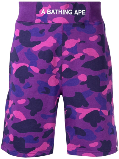Bape Black *a Bathing Ape® Graphic-print Deck Shorts In Purple