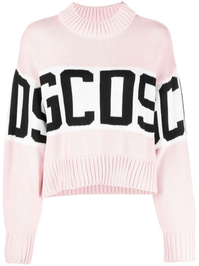 Gcds Intarsia-knit Wool-blend Jumper In Pink