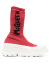 Alexander Mcqueen Sock-style Logo-print Boots In Red