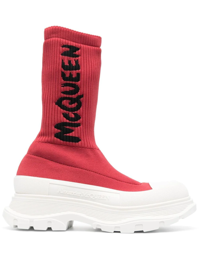 Alexander Mcqueen Sock-style Logo-print Boots In White