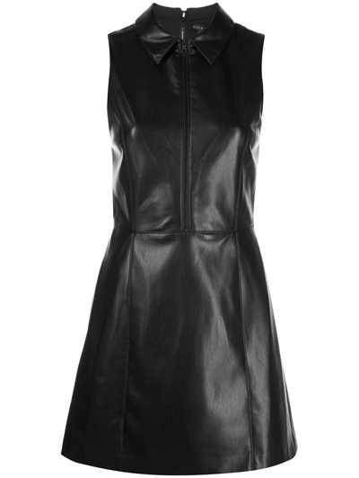 Alice And Olivia Ellis Zip Faux Leather Dress In Black