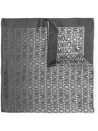 Moschino Logo-print Solid-border Scarf In Grey