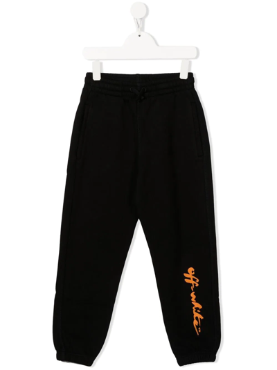 Off-white Kids' Logo-print Cotton Track Pants In Black