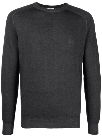 Etro Embroidered-logo Crew Neck Sweater In Grey