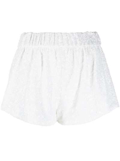 Oseree White Sequin Embellished Shorts