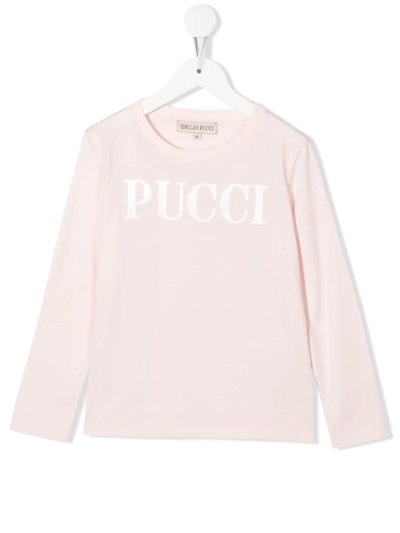 Pucci Junior Kids' Logo-embroidered Long-sleeve T-shirt In Pink