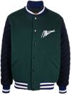 Missoni Brand-embroidered Striped-trim Relaxed-fit Wool-blend Jacket In Green