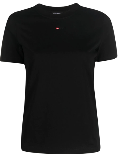 Diesel Red Tag Solid Color T-reg-microdiv Crew-neck T-shirt In Black